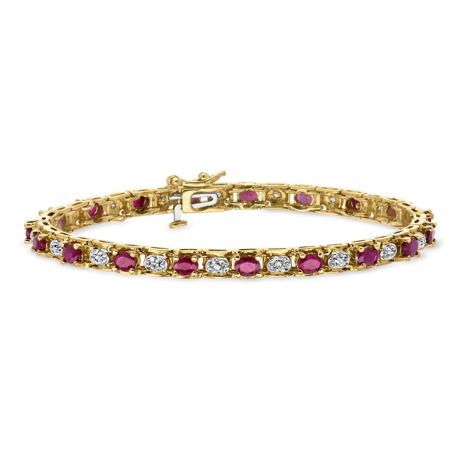 Pre-owned Ross-simons C. 1990 Vintage 4.75 Ct. T.w. Ruby Tennis Bracelet With .20 Ct. T.w. Diamonds In 14kt Yellow Gold