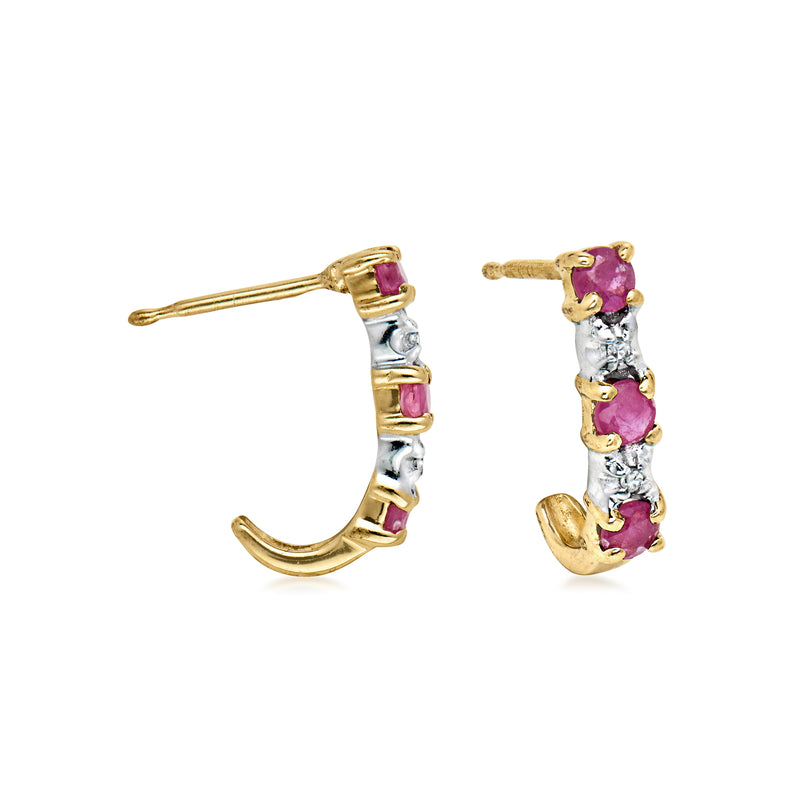 C. 1980 Vintage .39 ct. t.w. Ruby Curved Earrings with Diamonds in 10kt Yellow Gold