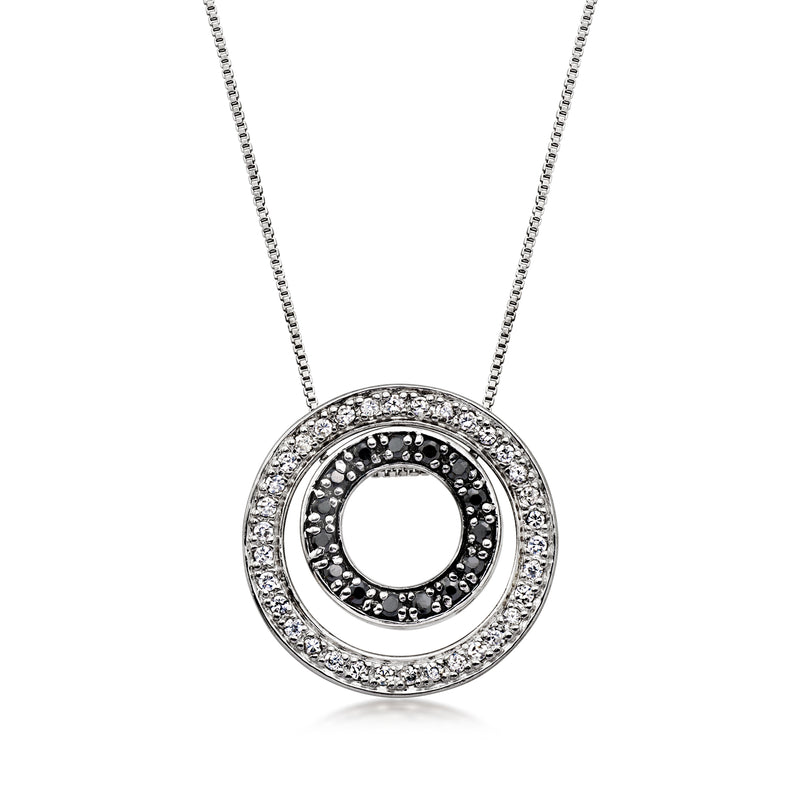 C. 1990 Vintage .56 ct. t.w. Black and White CZ Circle Pendant Necklace in Sterling Silver. 18"