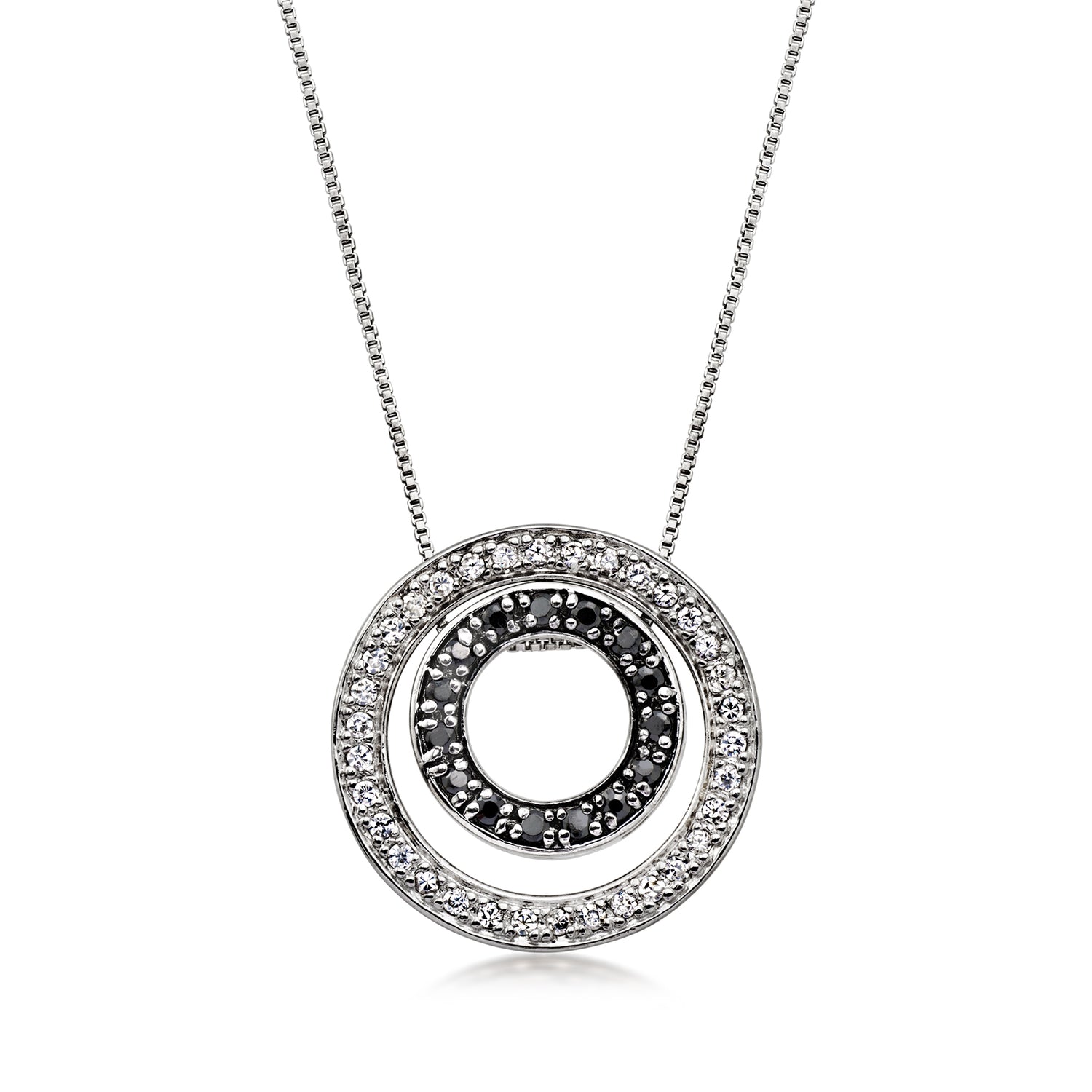 C. 1990 Vintage .56 ct. t.w. Black and White CZ Circle Pendant Necklace in Sterling Silver