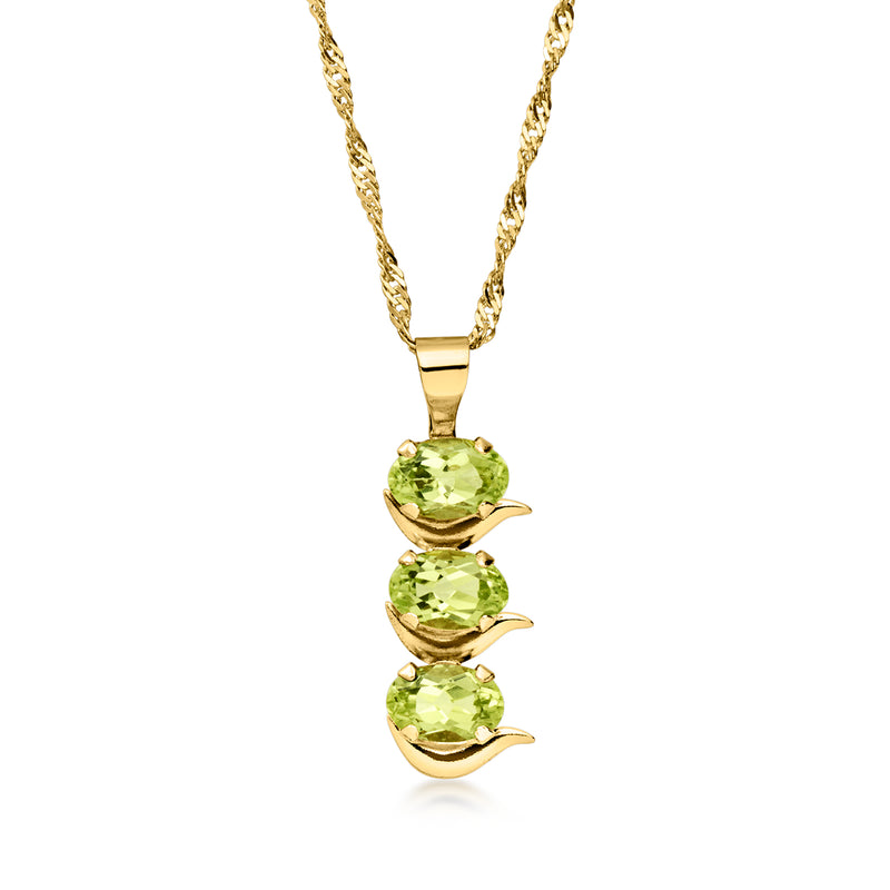 C. 1990 Vintage 1.50 ct. t.w. Peridot Three-Stone Pendant Necklace in 14kt Yellow Gold. 18.5"