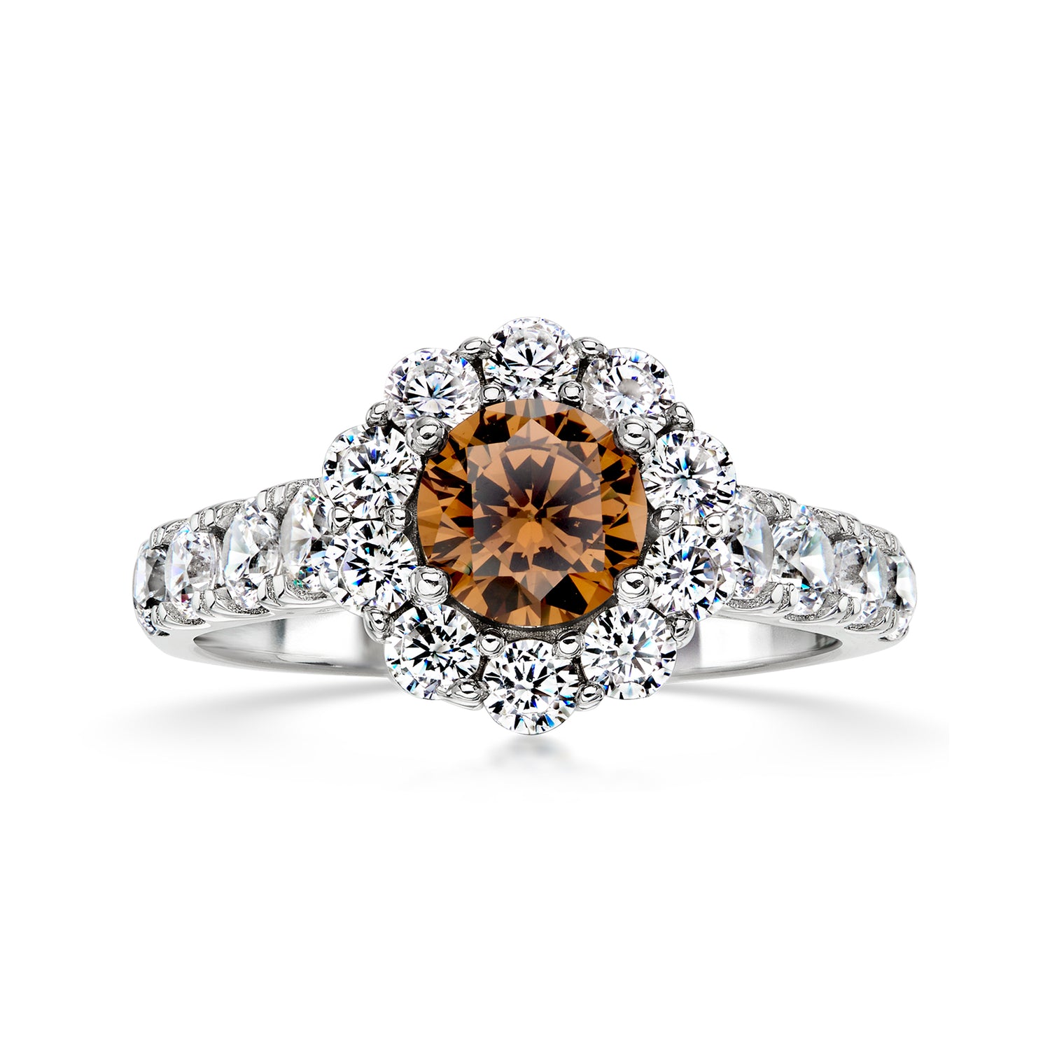 C. 2000 Vintage .80 Carat Brown CZ and 1.80 ct. t.w. White CZ Ring in Sterling Silver