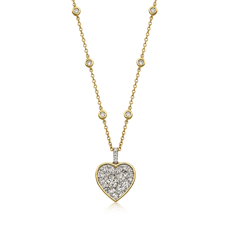 1.00 ct. t.w. Lab-Grown Diamond Cluster Heart Station Necklace in 18kt Gold Over Sterling