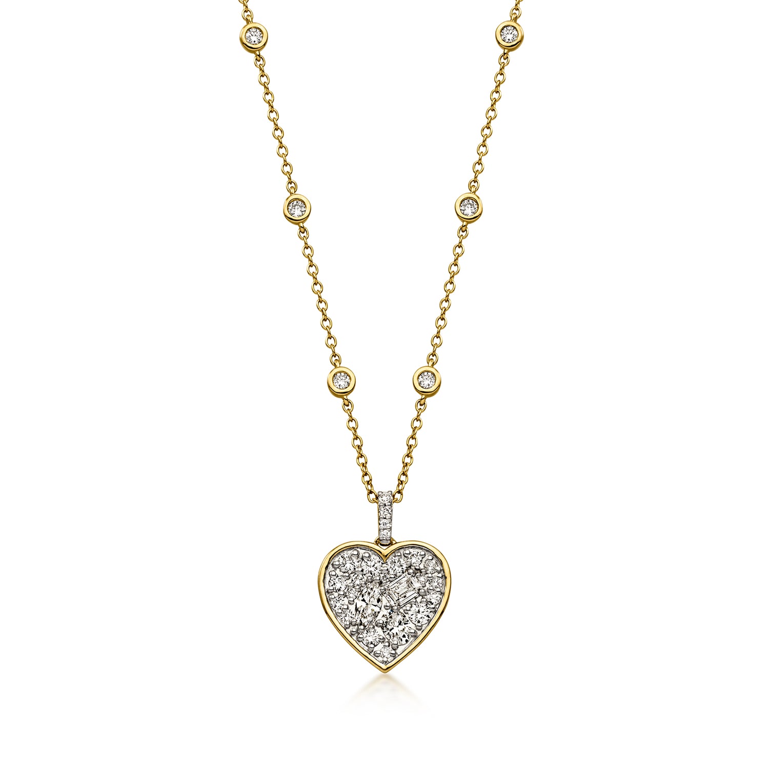 1.00 ct. t.w. Lab Grown Diamond Cluster Heart Station Necklace in 18kt Gold Over Sterling