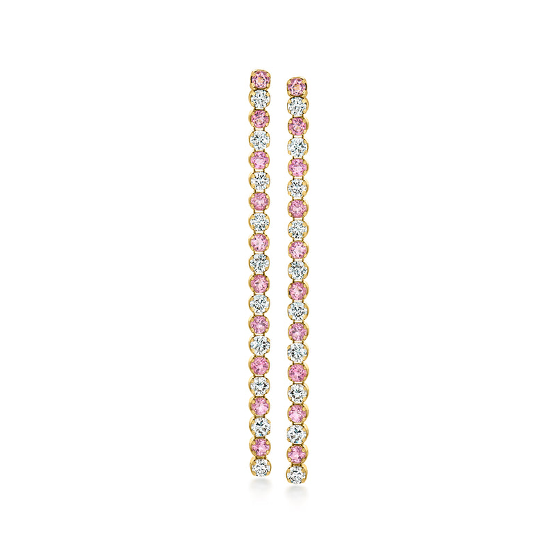 .40 ct. t.w. Pink Tourmaline and .50 ct. t.w. Lab-Grown Diamond Linear Drop Earrings in 14kt Yellow Gold