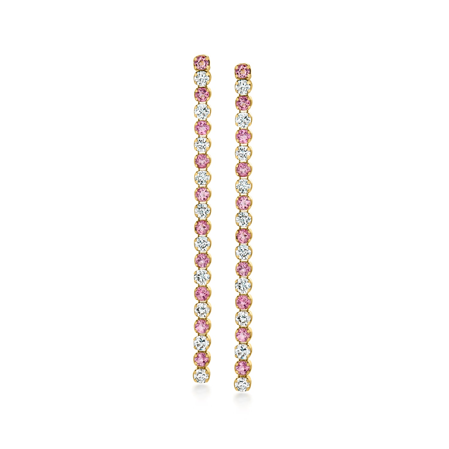 .40 ct. t.w. Pink Tourmaline and .50 ct. t.w. Lab Grown Diamond Linear Drop Earrings in 14kt Yellow Gold
