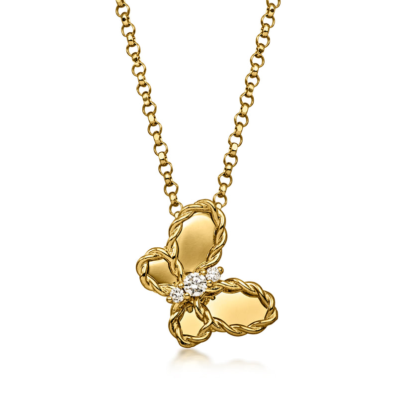 Roberto Coin "Jasmine" 18kt Yellow Gold Butterfly Necklace with Diamonds. 15.75"