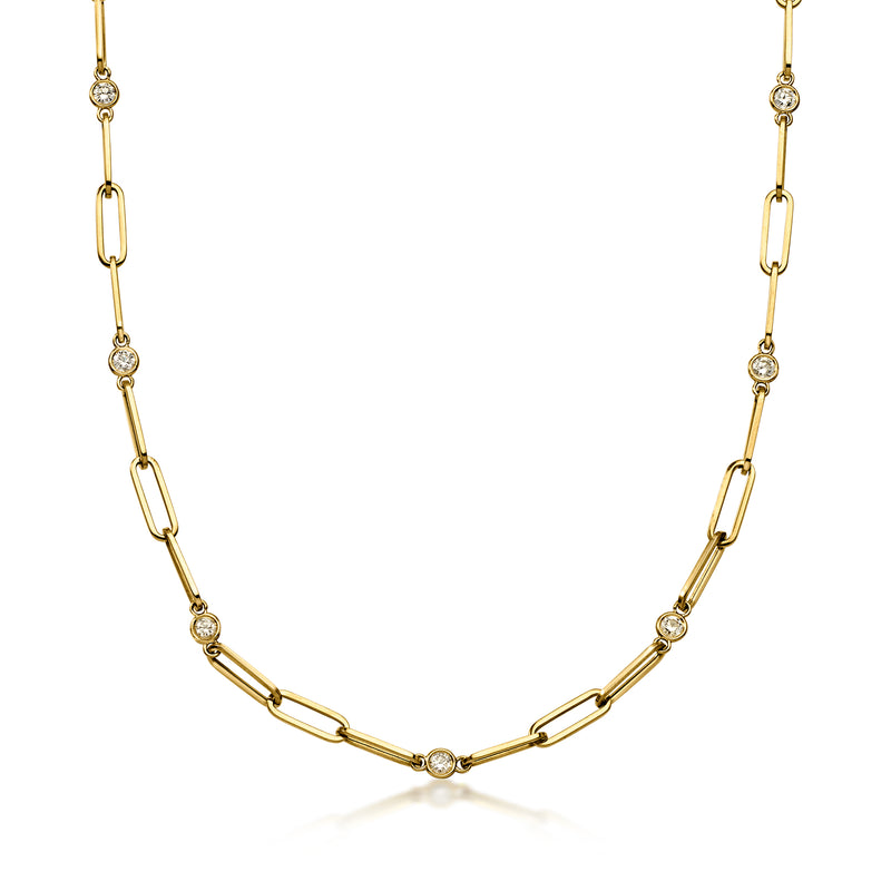 Roberto Coin "Oro Classic" 1.00 ct. t.w. Bezel-Set Diamond and 18kt Yellow Gold Paper Clip Link Necklace. 17"