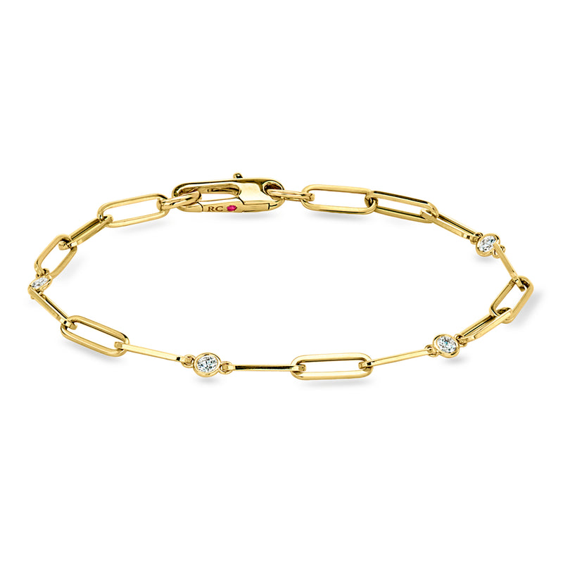 Roberto Coin "Oro Classic" .30 ct. t.w. Bezel-Set Diamond and 18kt Yellow Gold Paper Clip Link Bracelet. 7"