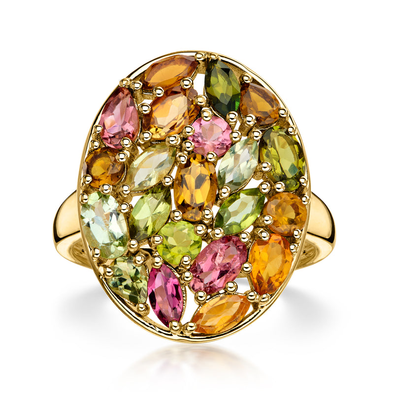 3.44 ct. t.w. Multicolored Tourmaline Cluster Ring in 18kt Gold Over Sterling