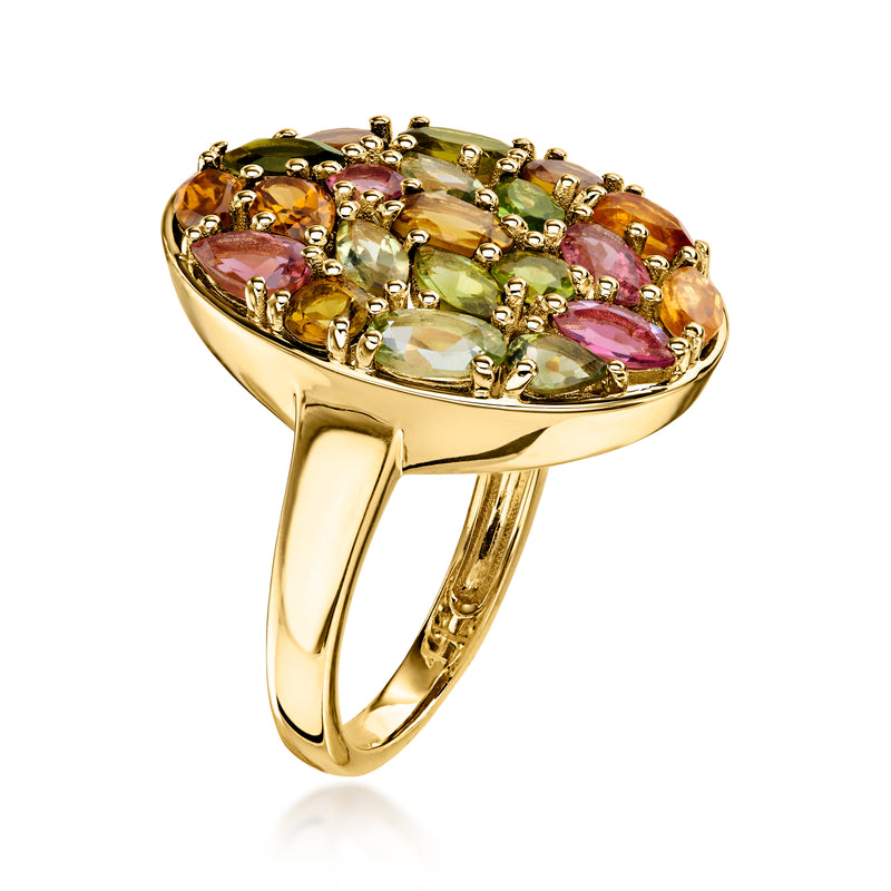 3.44 ct. t.w. Multicolored Tourmaline Cluster Ring in 18kt Gold Over Sterling