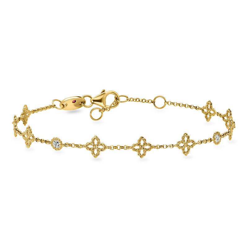 Roberto Coin "Princess Flower" .10 ct. t.w. Diamond Station Bracelet in 18kt Yellow Gold. 6"