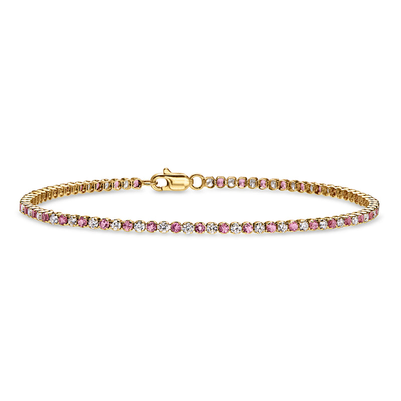 .80 ct. t.w. Pink Tourmaline and 1.05 ct. t.w. Lab-Grown Diamond Tennis Bracelet in 14kt Yellow Gold