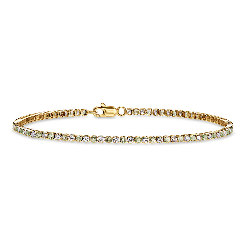 1.20 ct. t.w. Green Sapphire and 1.06 ct. t.w. Lab-Grown Diamond Tennis Bracelet in 14kt Yellow Gold