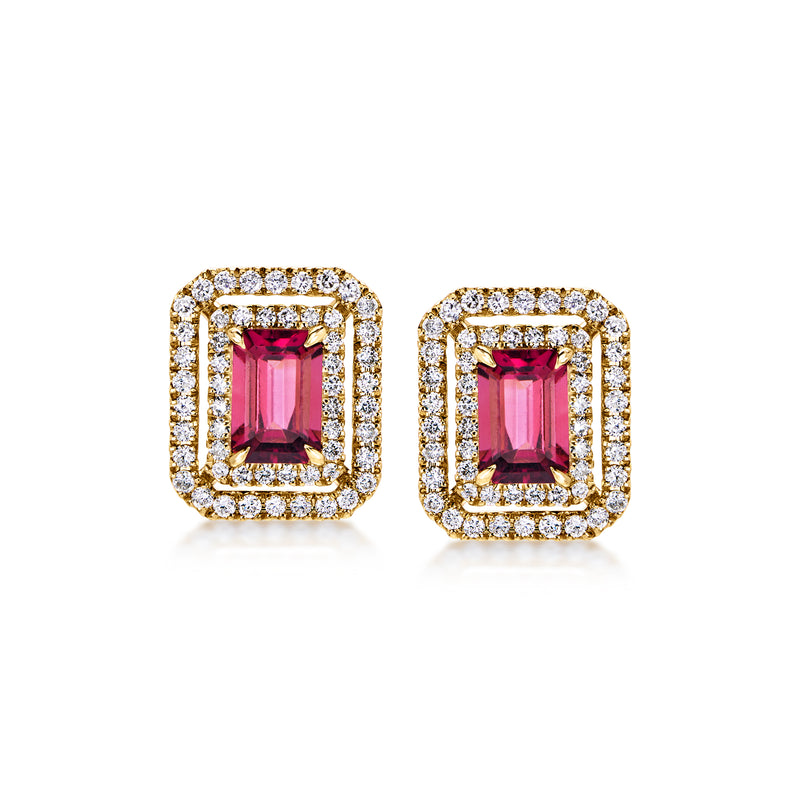1.10 ct. t.w. Pink Tourmaline and .50 ct. t.w. Lab-Grown Diamond Earrings in 14kt Yellow Gold