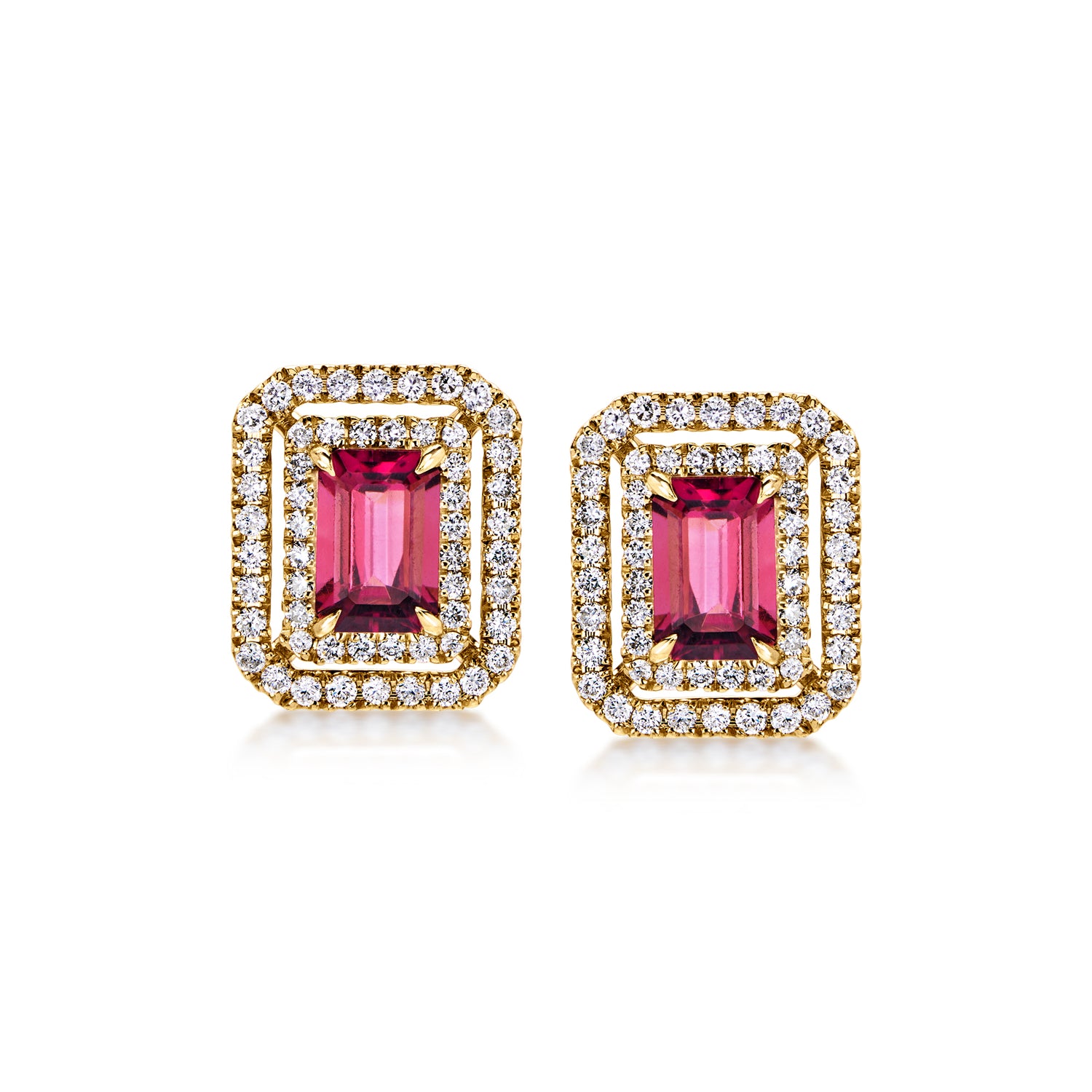 1.10 ct. t.w. Pink Tourmaline and .50 ct. t.w. Lab Grown Diamond Earrings in 14kt Yellow Gold
