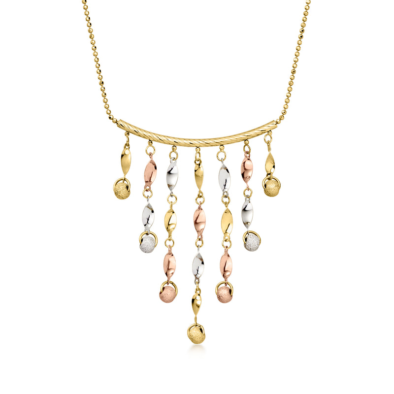 C. 1970 Vintage 14kt Tri-Colored Gold Multi-Drop Necklace. 14"