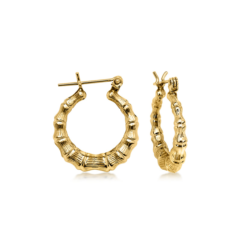 C. 1990 Vintage 14kt Yellow Gold Bamboo-Style Hoop Earrings. 3/4"