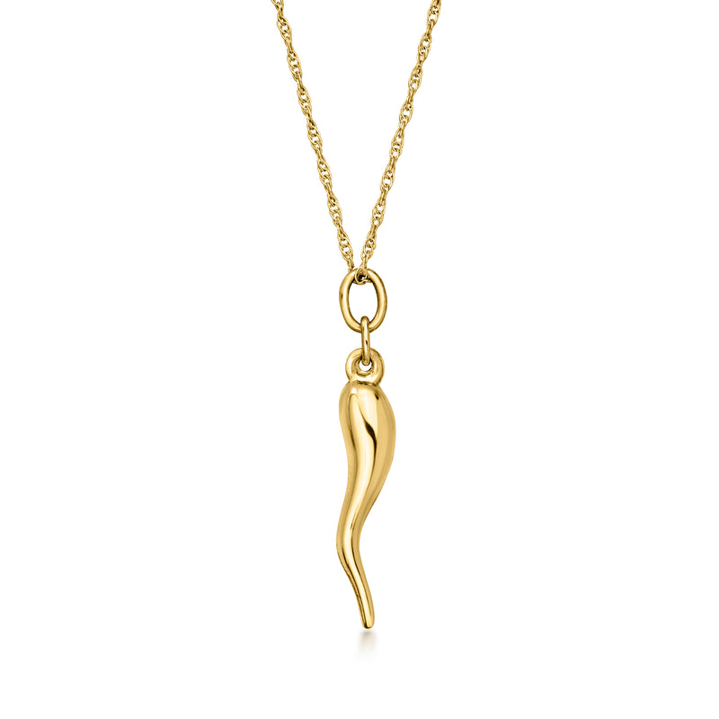 C. 1990 Vintage 14kt Yellow Gold Italian Horn Pendant Necklace. 18"
