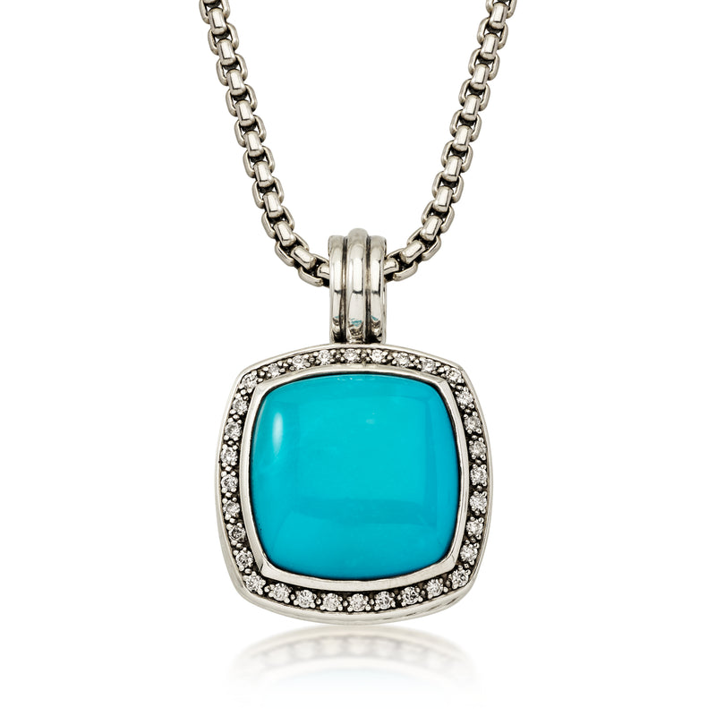 C. 1990 Vintage David Yurman Turquoise Pendant Necklace with .55 ct. t.w. Diamonds in Sterling Silver. 16"