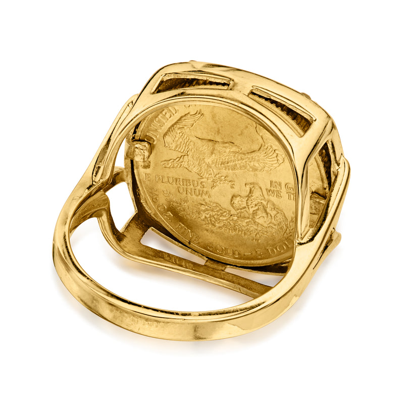 C. 1990 Vintage 14kt Yellow Gold Us Five-Dollar Coin Ring with Diamonds. Size 6.5