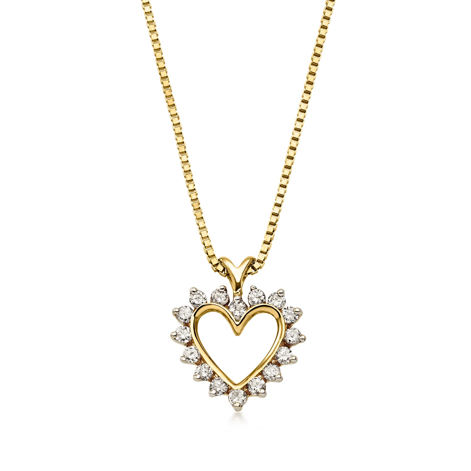 Pre-owned Ross-simons C. 1990 Vintage .32 Ct. T.w. Diamond Heart Pendant Necklace In 14kt Yellow Gold