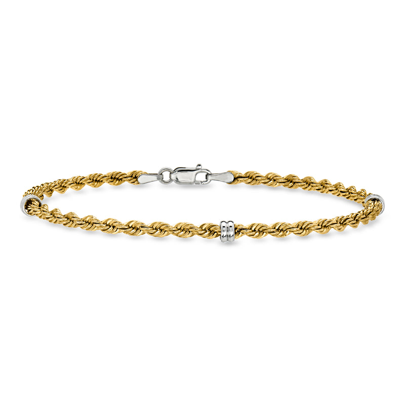 C. 2000 Vintage 14kt Yellow Gold and Platinum Rope-Chain Station Bracelet. 7.5"
