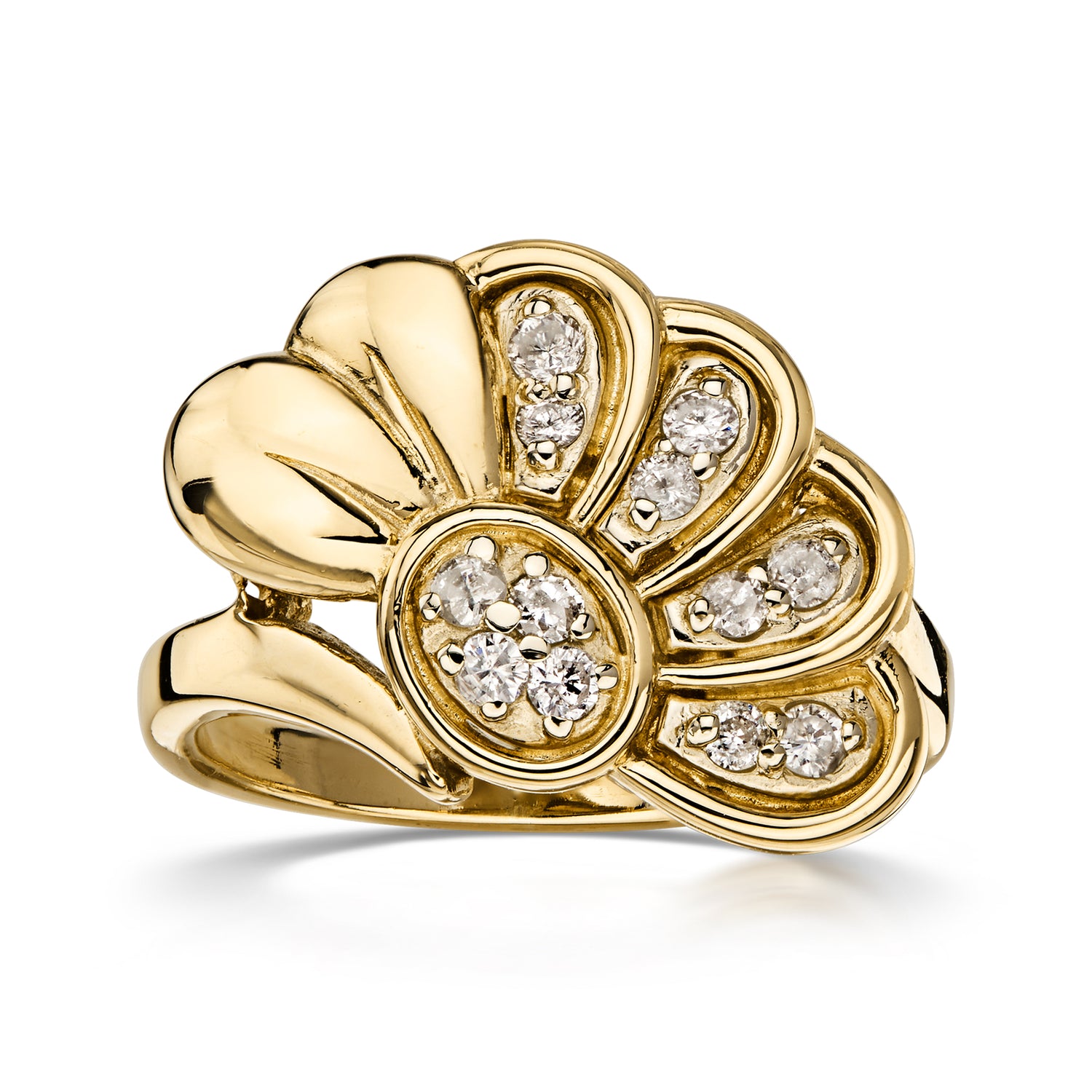 Pre-owned Ross-simons C. 1970 Vintage .36 Ct. T.w. Diamond Flower Ring In 14kt Yellow Gold