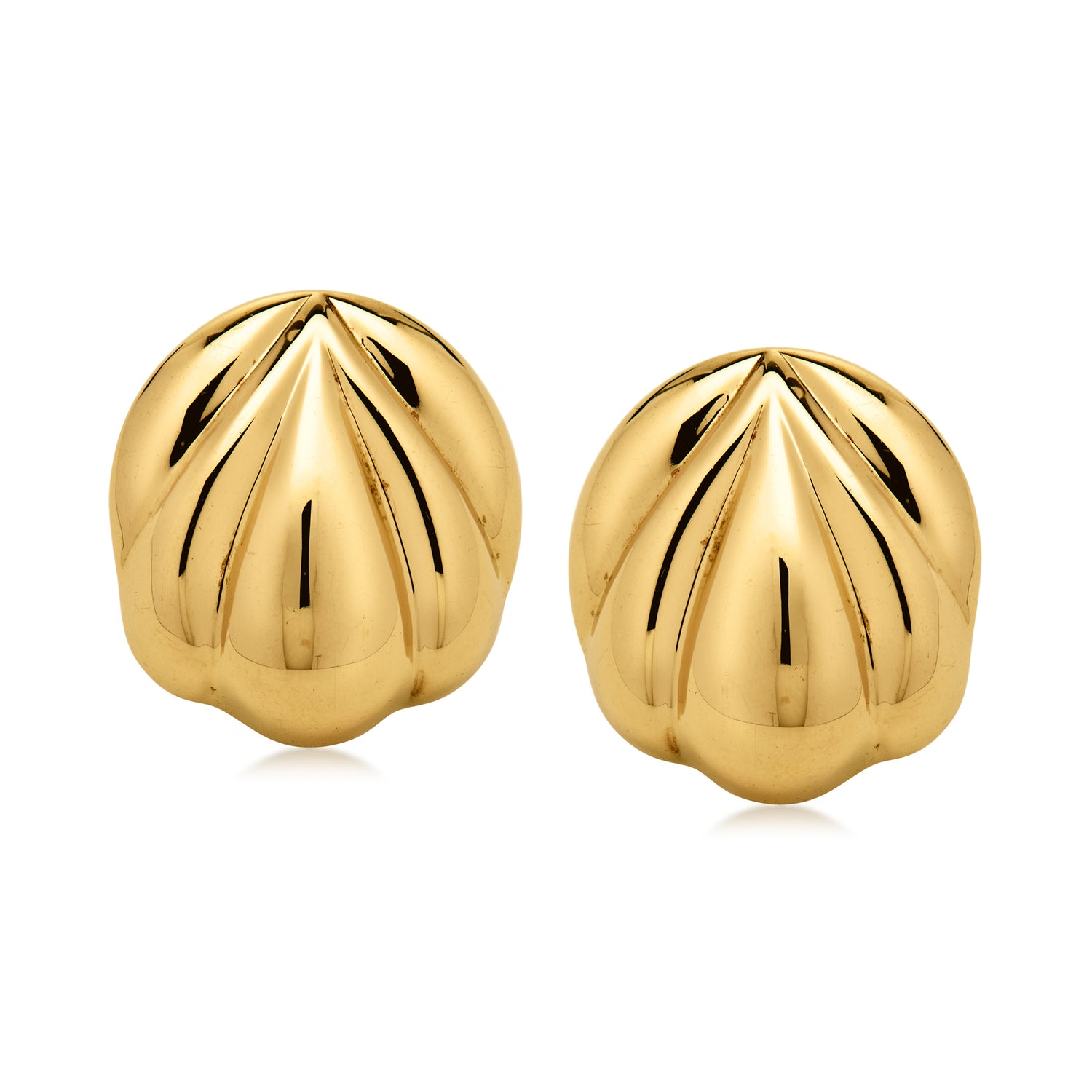 Pre-owned Ross-simons C. 1980 Vintage 18kt Yellow Gold Ridged Button Earrings