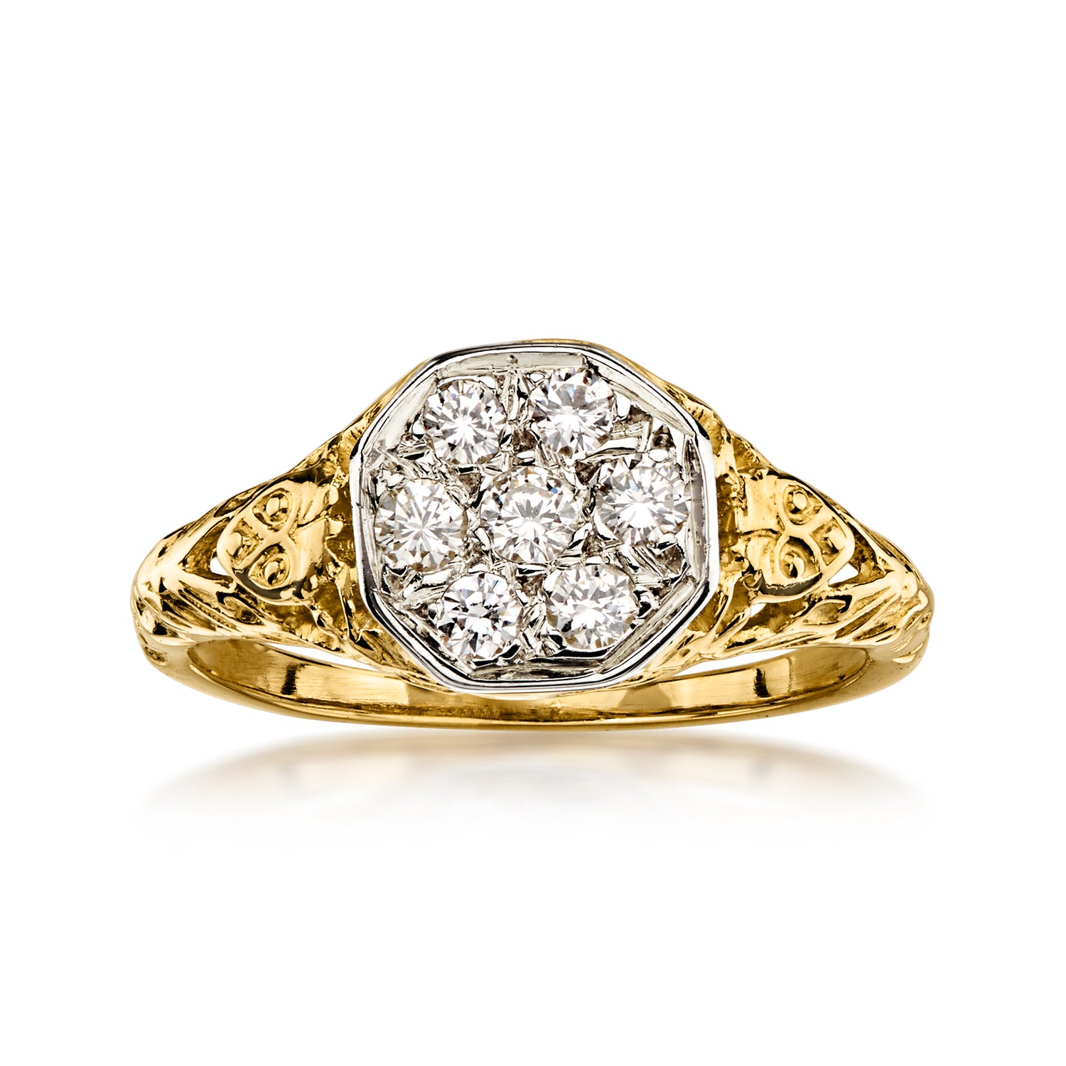 Pre-owned Ross-simons C. 1980 Vintage .21 Ct. T.w. Diamond Cluster Ring In 18kt Yellow Gold