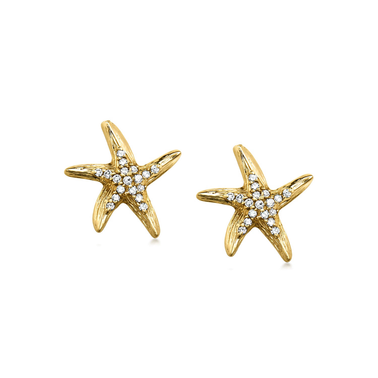 Pre-owned Ross-simons C. 1990 Vintage Effy .28 Ct. T.w. Diamond Starfish Earrings In 14kt Yellow Gold