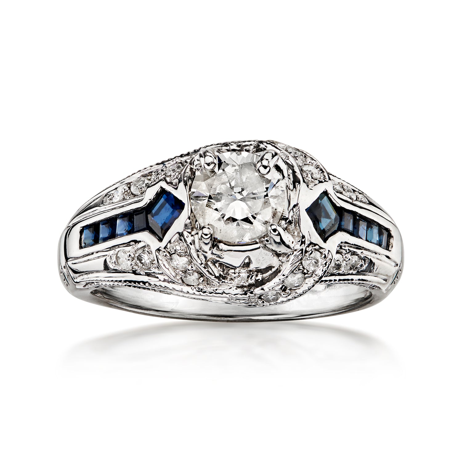 C. 1980 Vintage 1.05 ct. t.w. Diamond Ring with .60 ct. t.w. Sapphires in 14kt White Gold