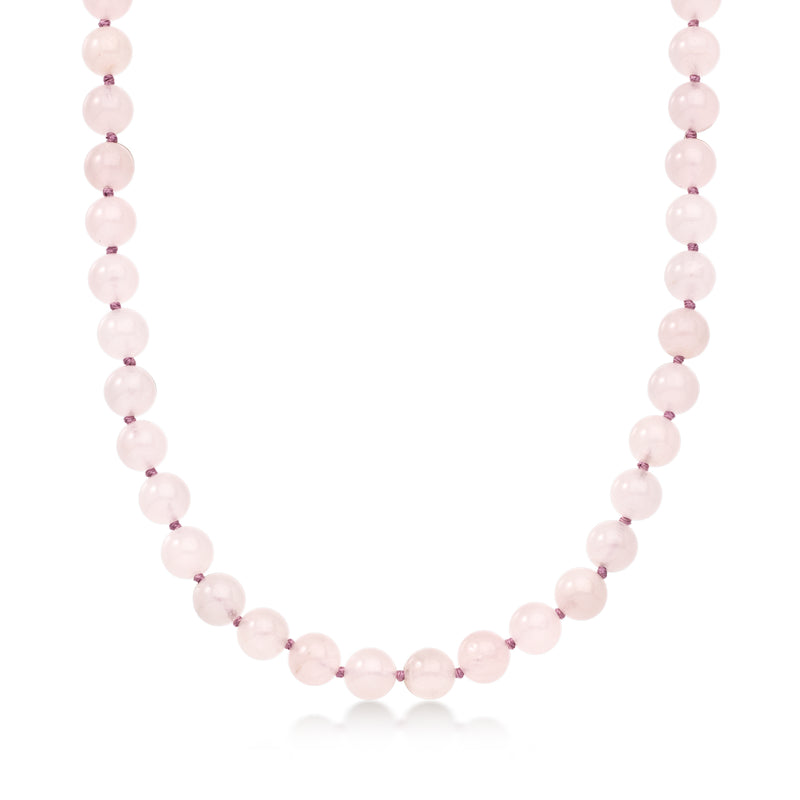 C. 1980 Vintage 252.00 ct. t.w. Rose Quartz Bead Necklace with 14kt Yellow Gold. 25.25"