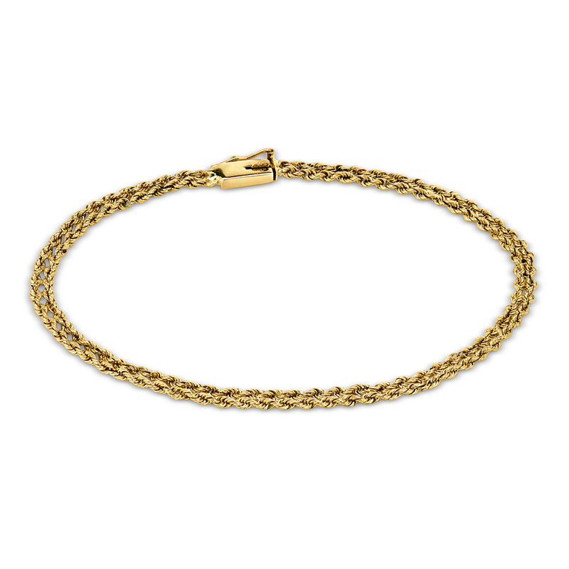 C. 1980 Vintage 3mm 14kt Yellow Gold Two-Row Rope-Chain Bracelet. 7.25"
