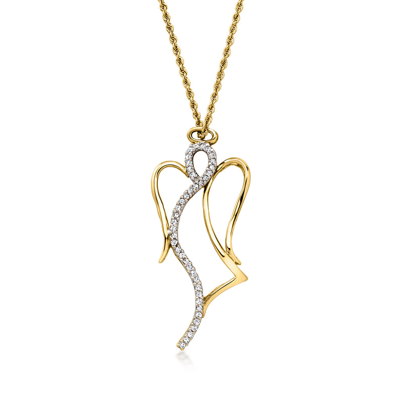 C. 1990 Vintage .35 ct. t.w. Diamond Angel Pendant Necklace in 10kt Yellow Gold. 18"