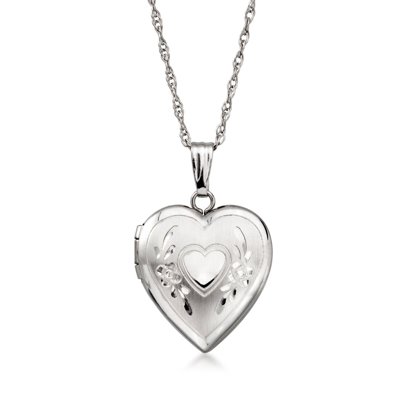 C. 2000 Vintage 14kt White Gold Heart Locket Necklace. 17"