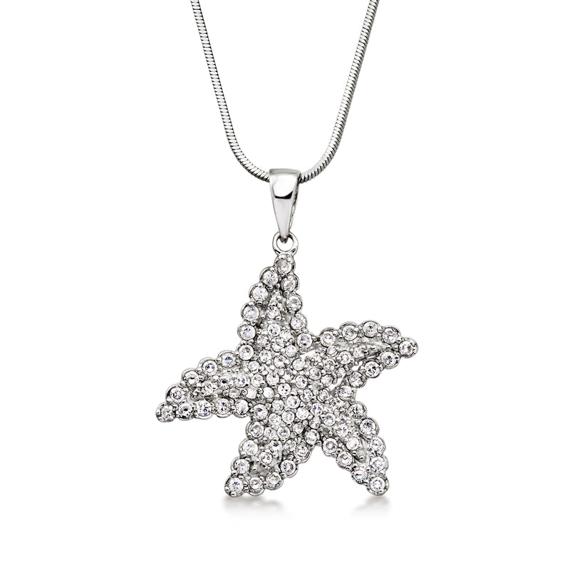 C. 2000 Vintage 1.50 ct. t.w. CZ Starfish Pendant Necklace in Sterling Silver. 16.5"