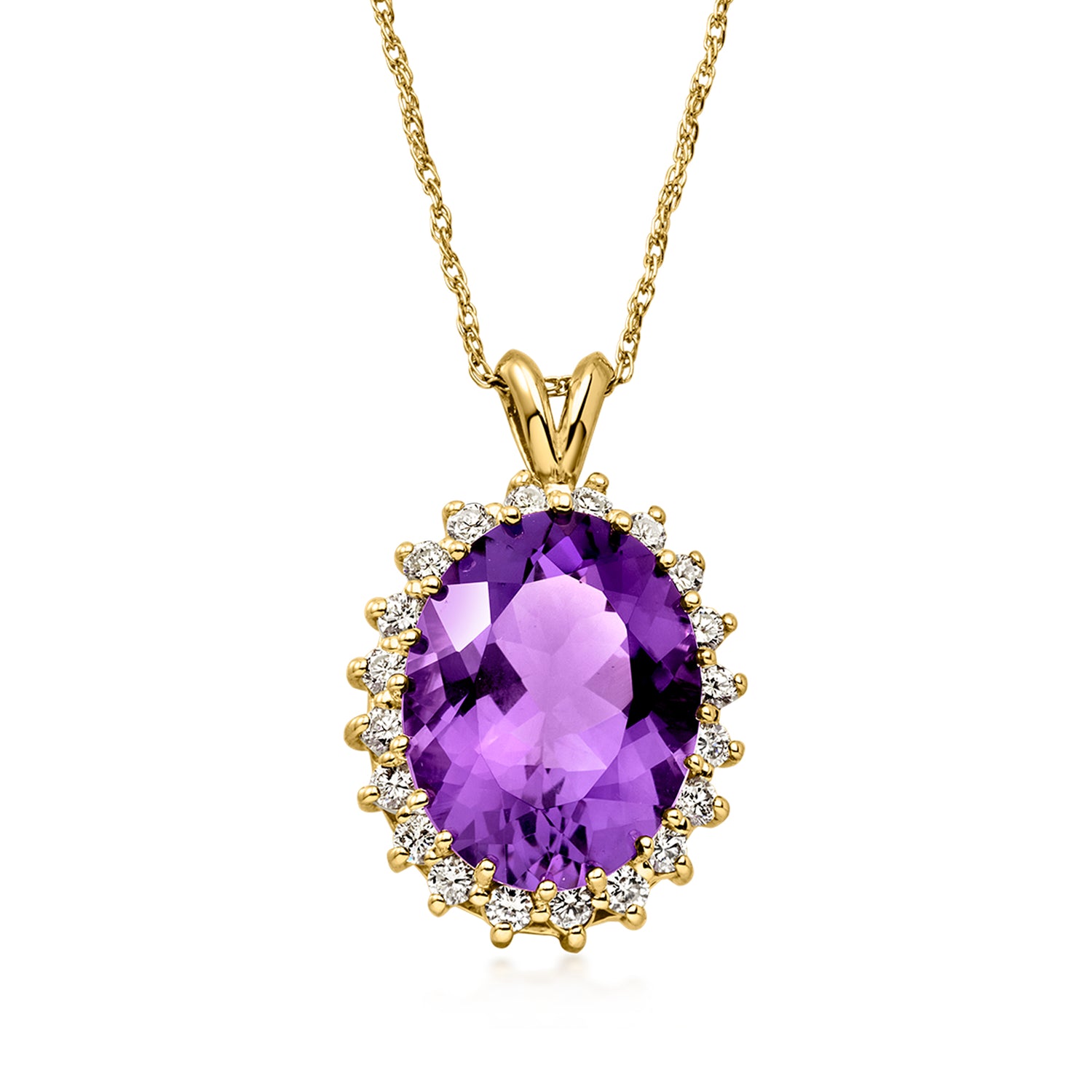 Pre-owned Ross-simons C. 1980 Vintage 11.40 Carat Amethyst Pendant Necklace With .90 Ct. T.w. Diamonds In 14kt Yellow Gold