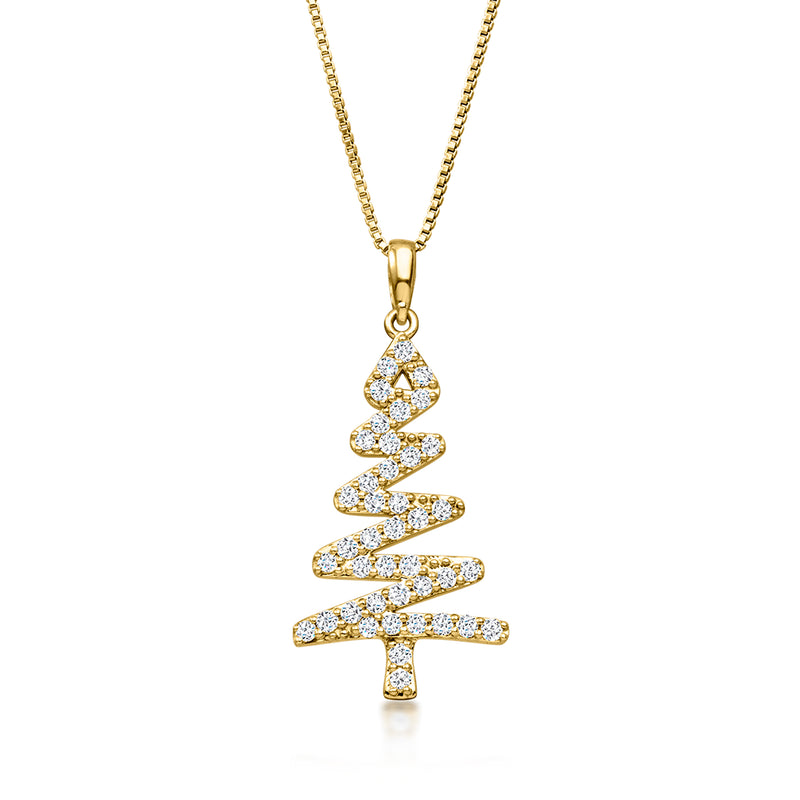 .45 ct. t.w. Lab-Grown Diamond Zigzag Christmas Tree Pendant Necklace in 18kt Gold Over Sterling. 18"