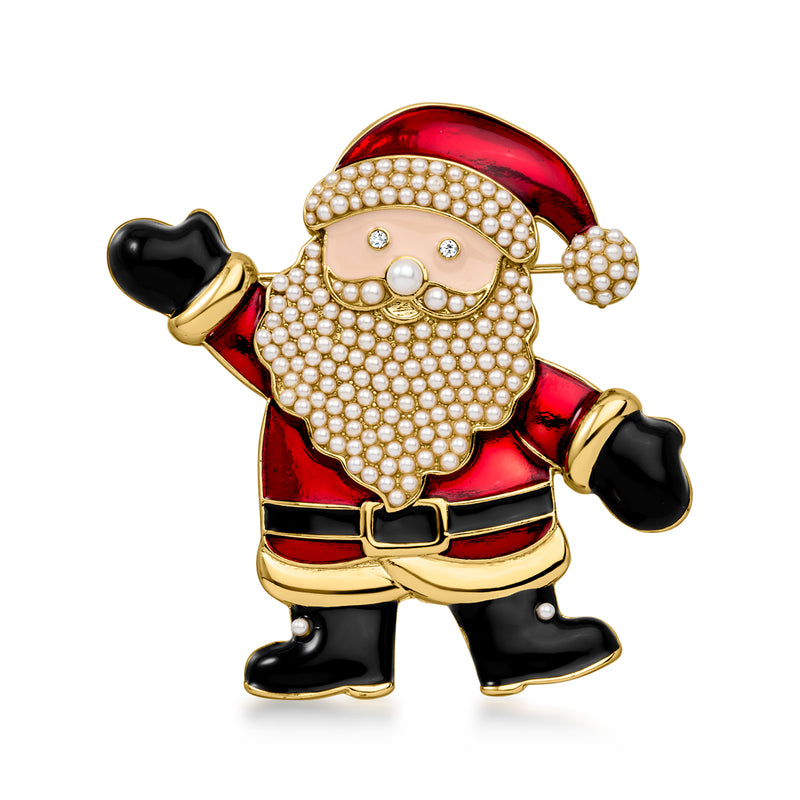 14kt Yellow Gold-Plated Santa Pin with Simulated Gems/Pearls