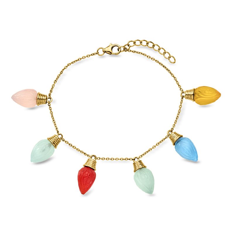 Red Agate and Multicolored Chalcedony Christmas Lights Bracelet in 18kt Gold Over Sterling. 7"
