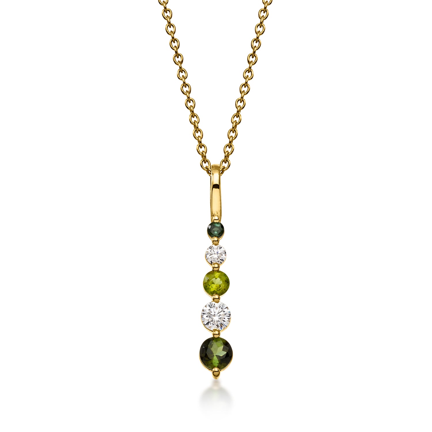 .40 ct. t.w. Tonal Green Tourmaline and .25 ct. t.w. Lab Grown Diamond Linear Pendant Necklace in 18kt Gold Over Sterling