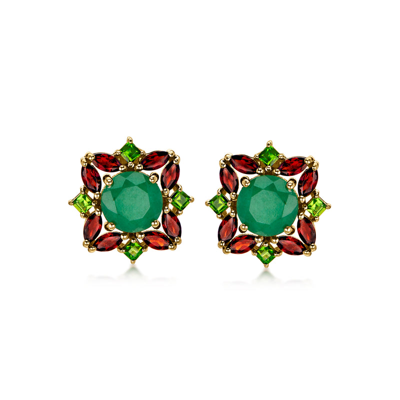 2.70 ct. t.w. Emerald and 2.10 ct. t.w. Multi-Gemstone Christmas Earrings in 18kt Gold Over Sterling