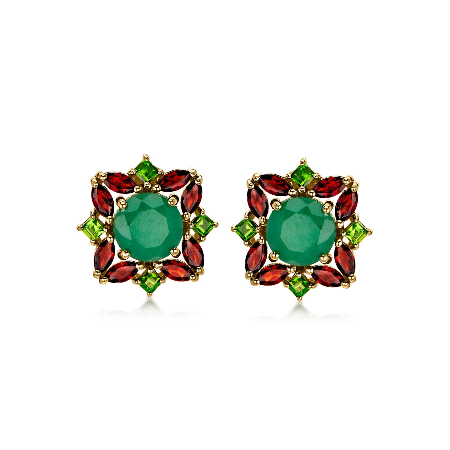 Ross-simons 2.70 Ct. T.w. Emerald And 2.10 Ct. T.w. Multi-gemstone Christmas Earrings In 18kt Gold Over Sterling