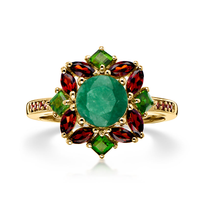 1.30 Carat Emerald and 1.36 ct. t.w. Multi-Gemstone Christmas Ring in 18kt Gold Over Sterling