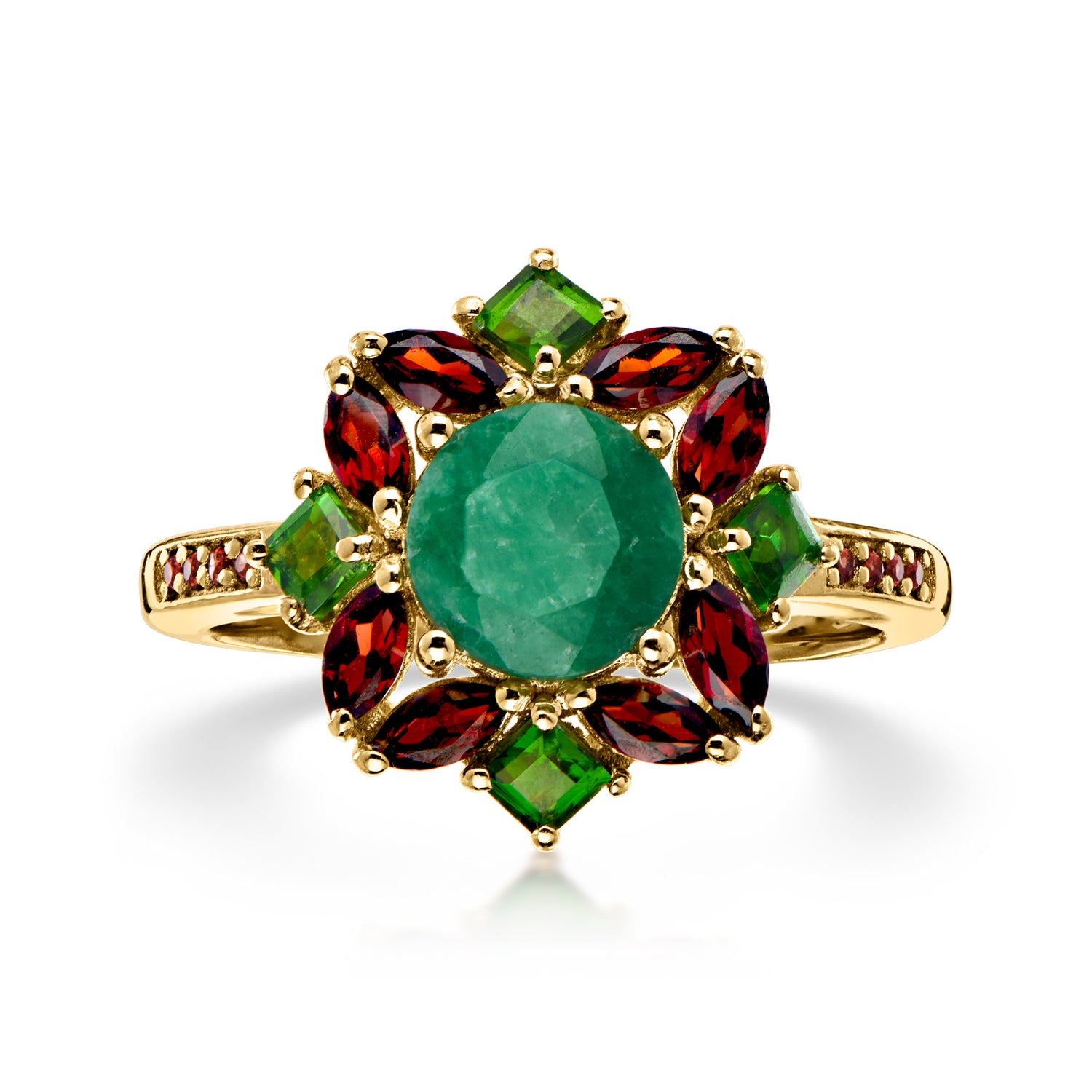 Ross-simons 1.30 Carat Emerald And 1.36 Ct. T.w. Multi-gemstone Christmas Ring In 18kt Gold Over Sterling