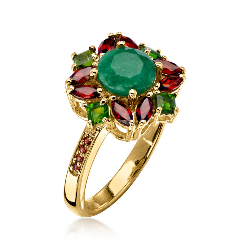 1.30 Carat Emerald and 1.36 ct. t.w. Multi-Gemstone Christmas Ring in 18kt Gold Over Sterling
