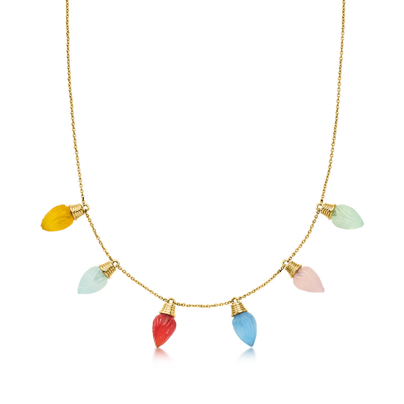 Red Agate and Multicolored Chalcedony Christmas Lights Necklace in 18kt Gold Over Sterling. 18"