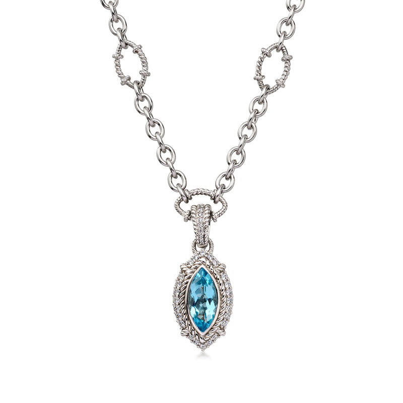 C. 1990 Vintage Judith Ripka 8.25 Carat Swiss Blue Topaz Necklace with 2.60 ct. t.w. CZs in Sterling Silver. 18"