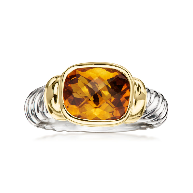 C. 1990 Vintage David Yurman 3.10 Carat Citrine Ring in Sterling Silver and 14kt Yellow Gold. Size 7